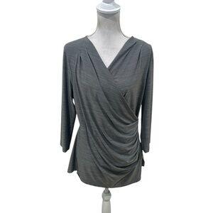 Calvin Klein Charcoal gray Draped ruched stretchy long sleeved Blouse size large